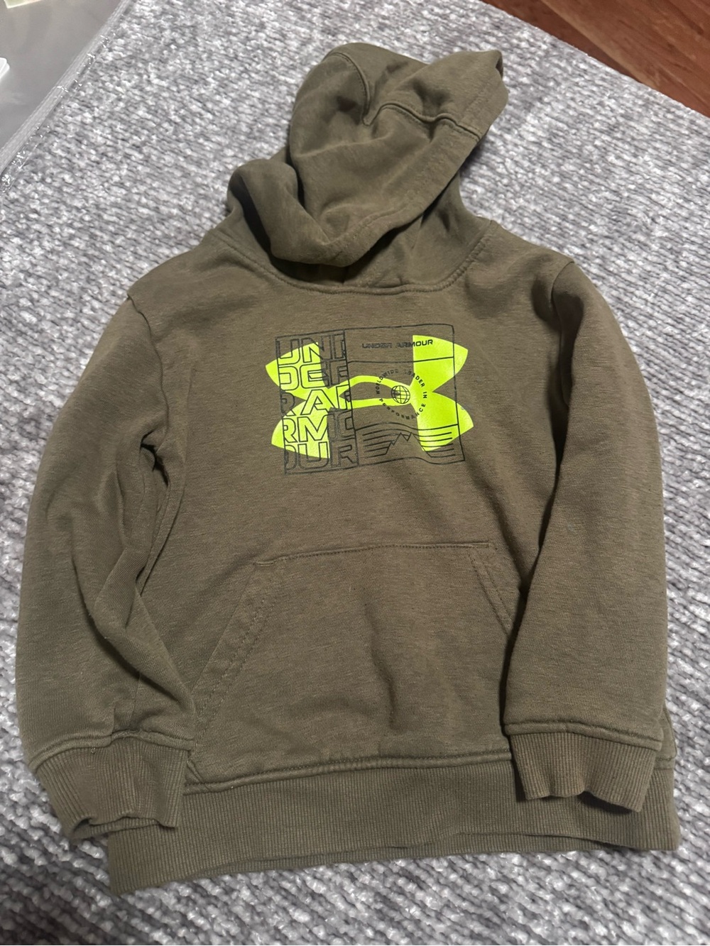 Under Armour Olive Green Hoodie with Neon Yellow Logo